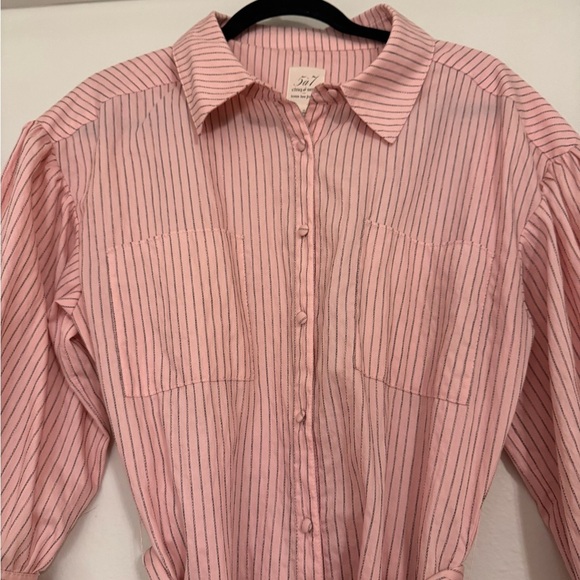 Cinq à Sept Pink Striped Knee-Length Shirt Dress - Picture 5 of 9